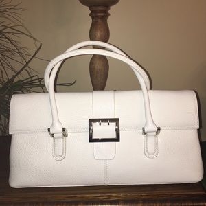 Bright white Leather flap east/west satchel bag